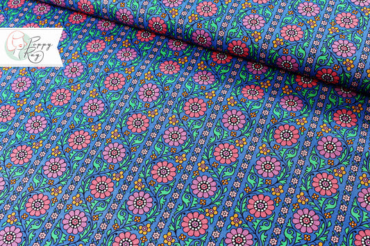 Robert Kaufman London Calling 60s Vintage Flowers blue pink purple cotton cotton lawn