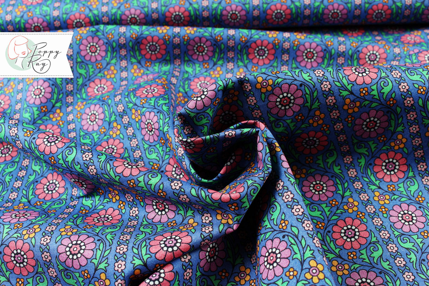 Robert Kaufman London Calling 60er Vintage Blumen blau pink lila Baumwolle cotton lawn