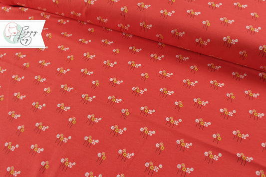 Art Gallery Fabrics Jersey Baumwolle Blumen rot Dew+Moss Daisy Button Buds