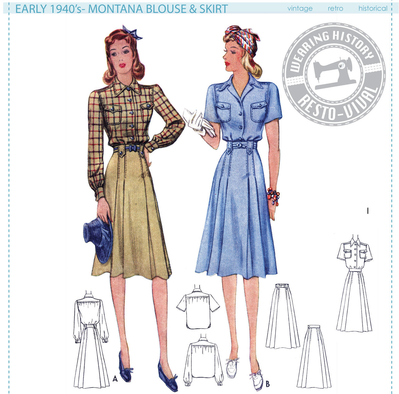 Wearing History Sewing Pattern Montana Blouse and Skirt 1940 40s 50s 30s