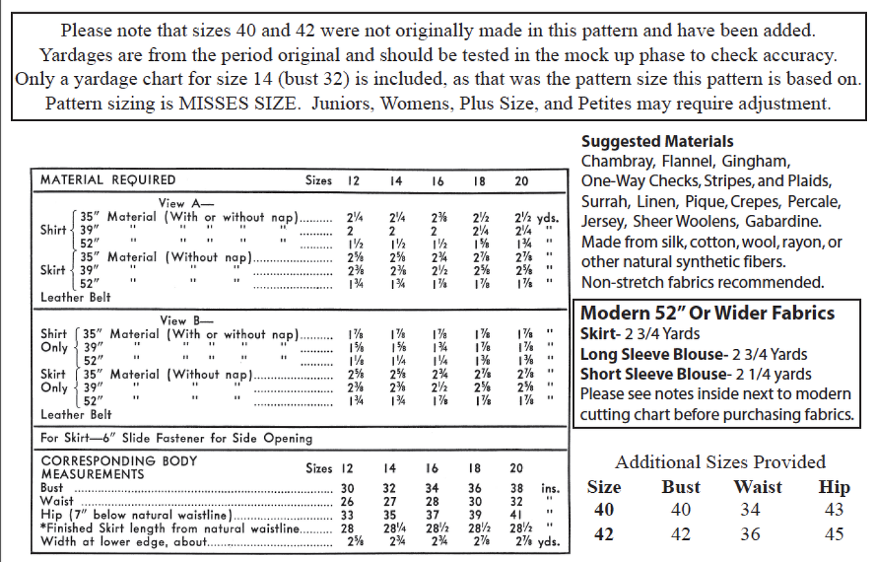 Wearing History Sewing Pattern Montana Blouse and Skirt 1940 40s 50s 30s