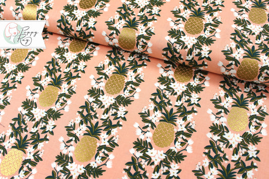 Rifle Paper & Co Baumwolle Ananas gold metallic Primavera korall rosa Hawaii