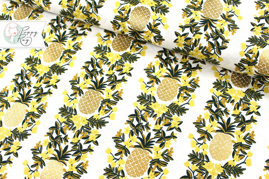 Rifle Paper &amp; Co cotton pineapple gold metallic Primavera white cream Hawaii