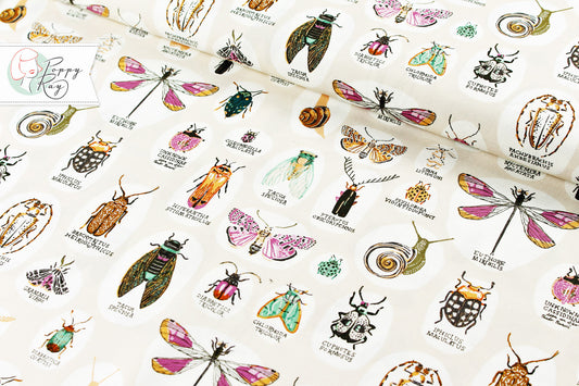 Cloud9 Fabric into the woods butterflies insects dragonflies beetles cotton