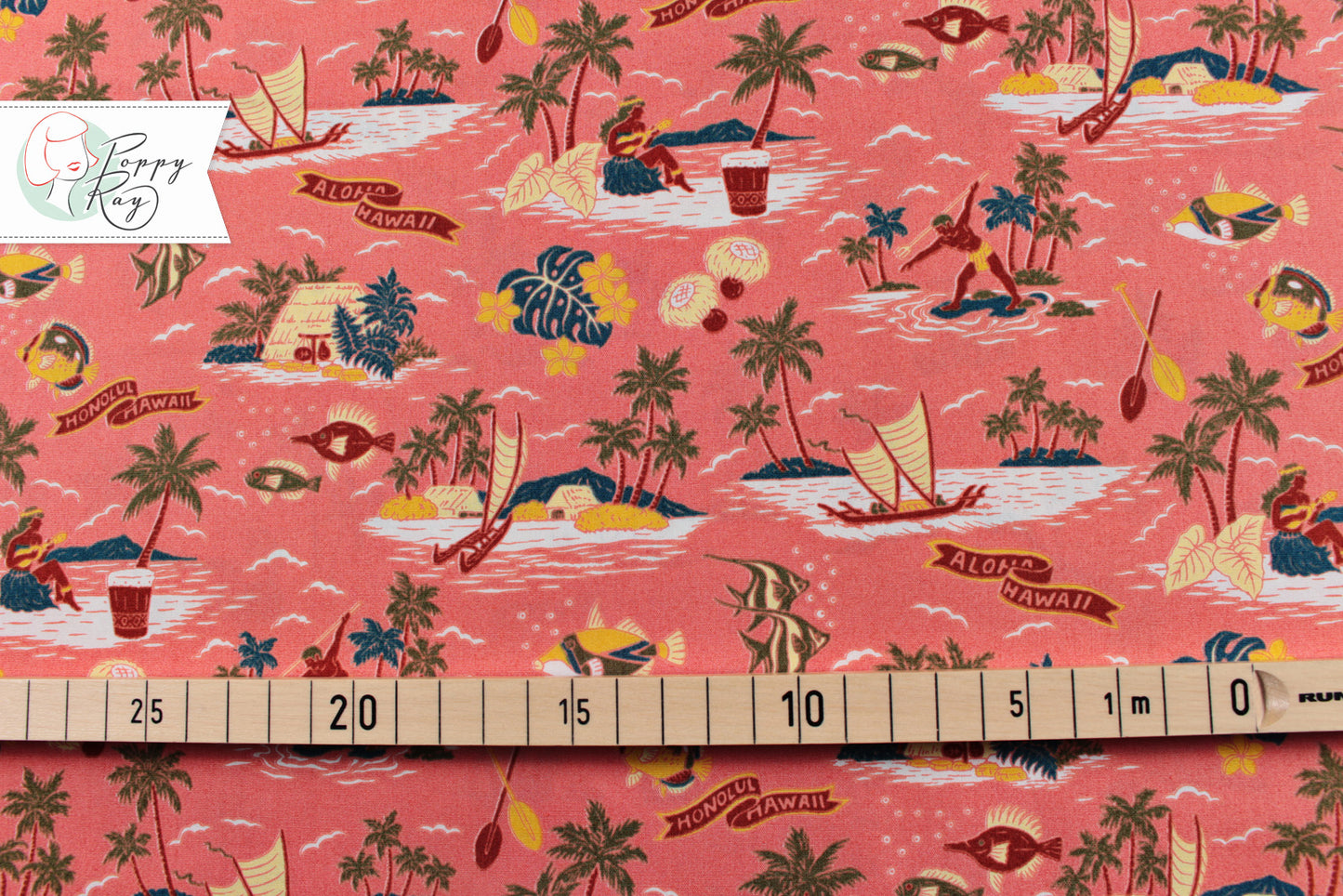 Sevenberry Island Paradise Hawaii fish boats coral cotton