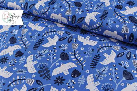 Cotton &amp; Steel Marbella doves cotton fabric blue