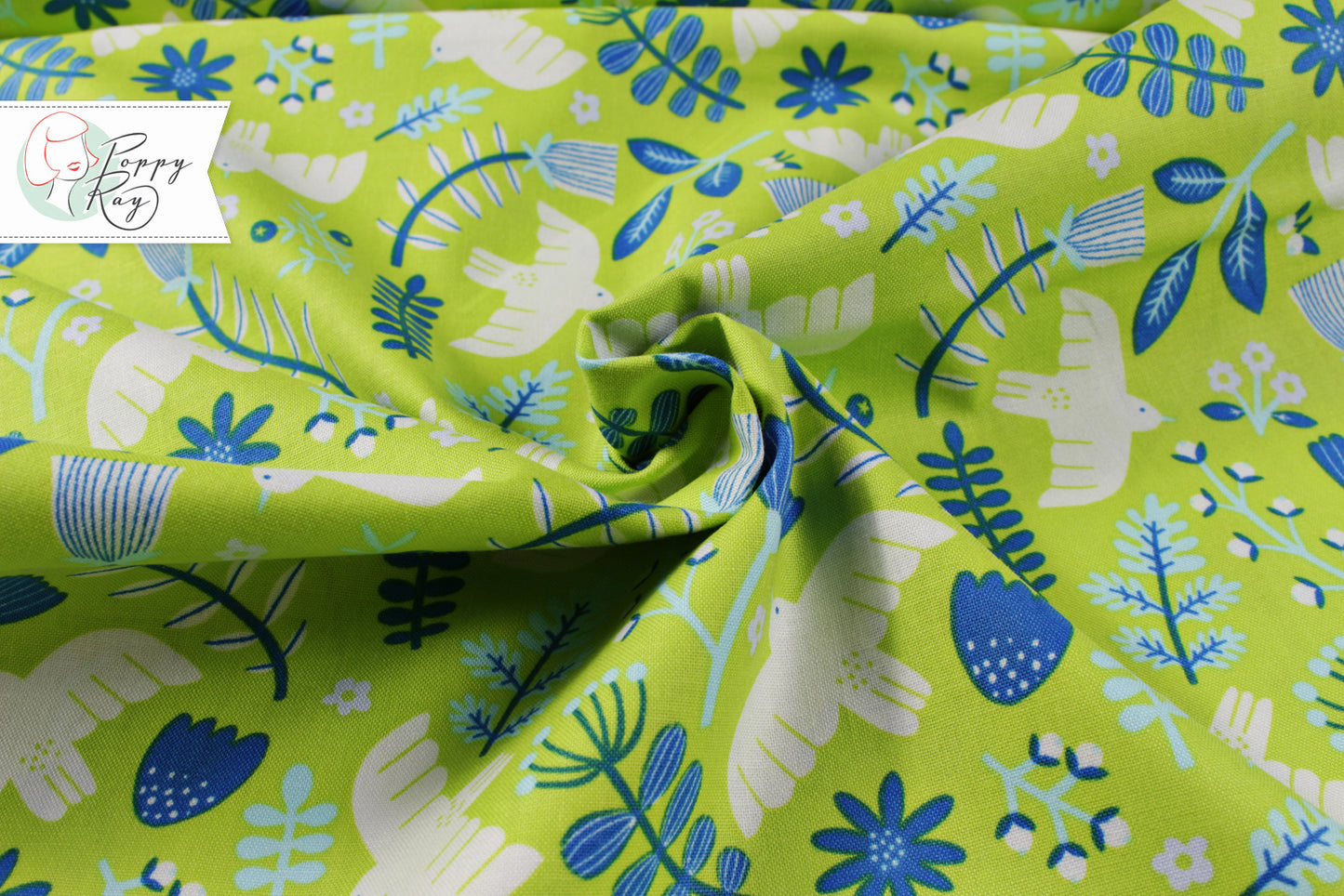 Cotton & Steel Marbella Tauben Baumwolle Stoff lime grün gelb