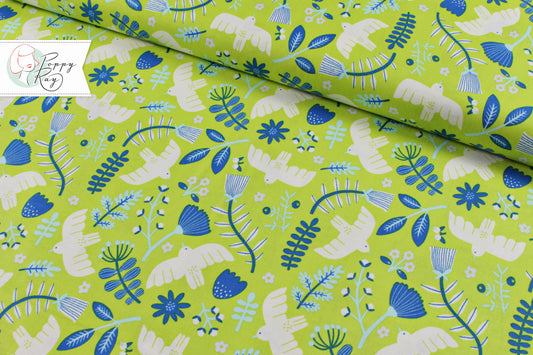 Cotton &amp; Steel Marbella doves cotton fabric lime green yellow