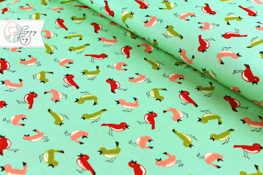 Moda cotton birds Early Bird turquoise green red 30s