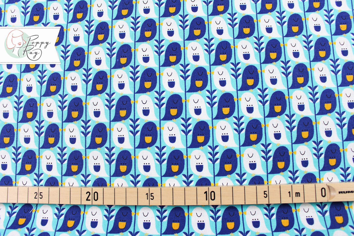 Kokka Mees&Mees Canvas Leinen Baumwolle Cute Bird Vogel blau