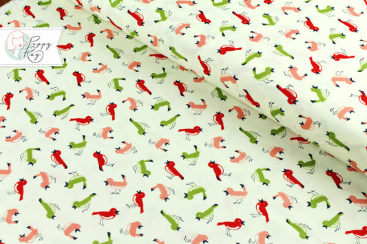 Moda cotton birds Early Bird cream green red 30s